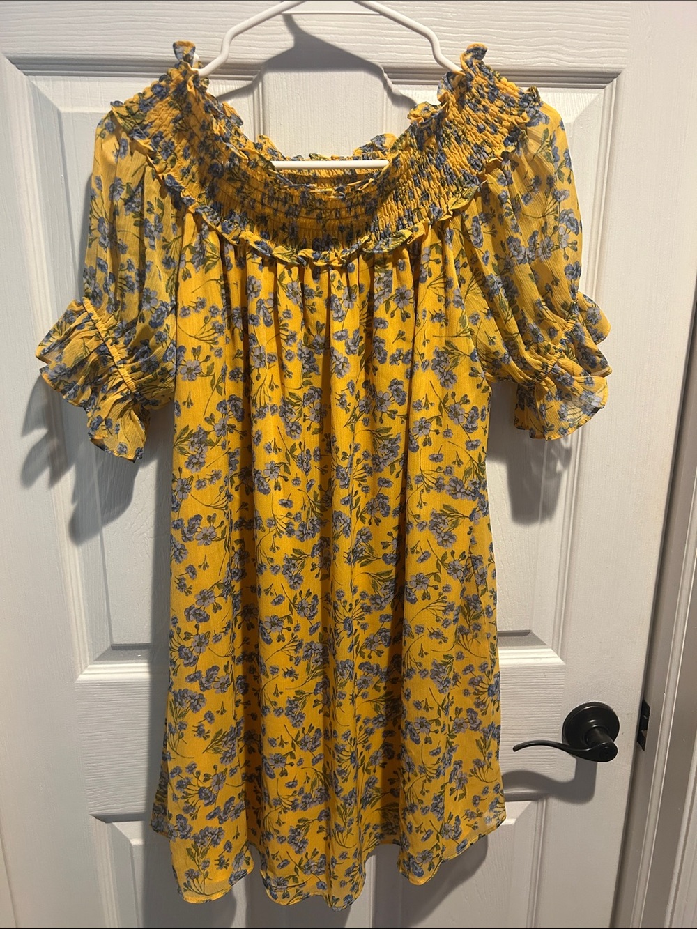 Cece yellow Floral Smocked Neck Dress